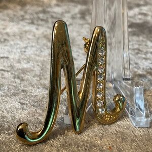 SOLD - Vintage Monogram Gold Initial Letter "M" Pin with Crystals